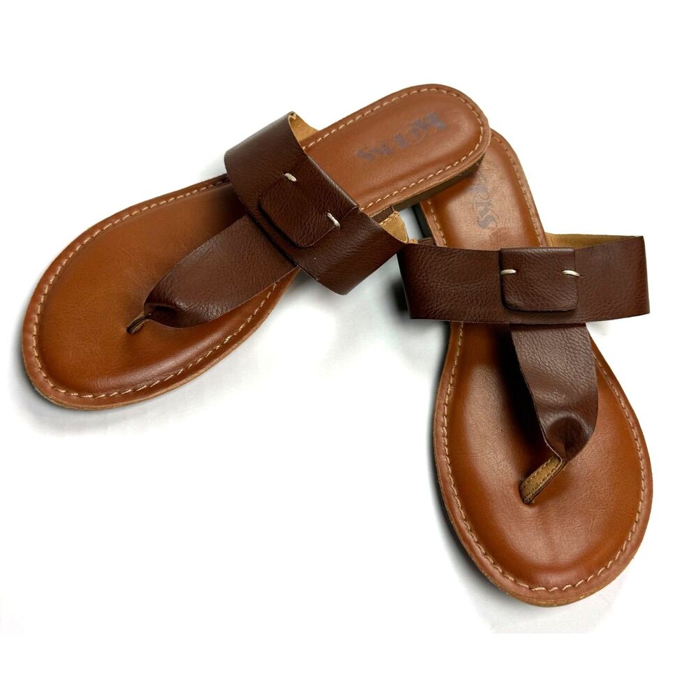 Korks By Kork-Ease Dawn Thong Flat Brown Leather Sandals Sz 8M